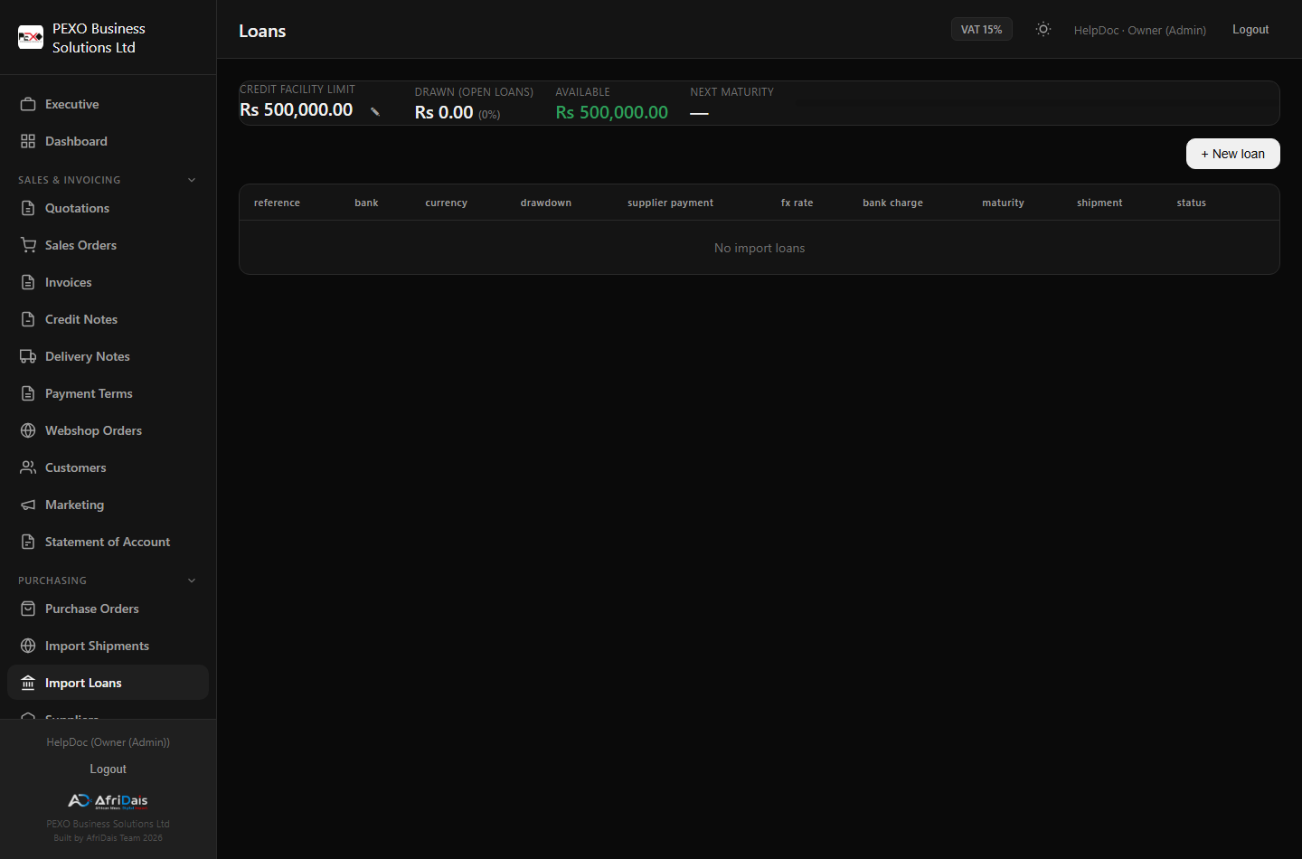 Import loans page